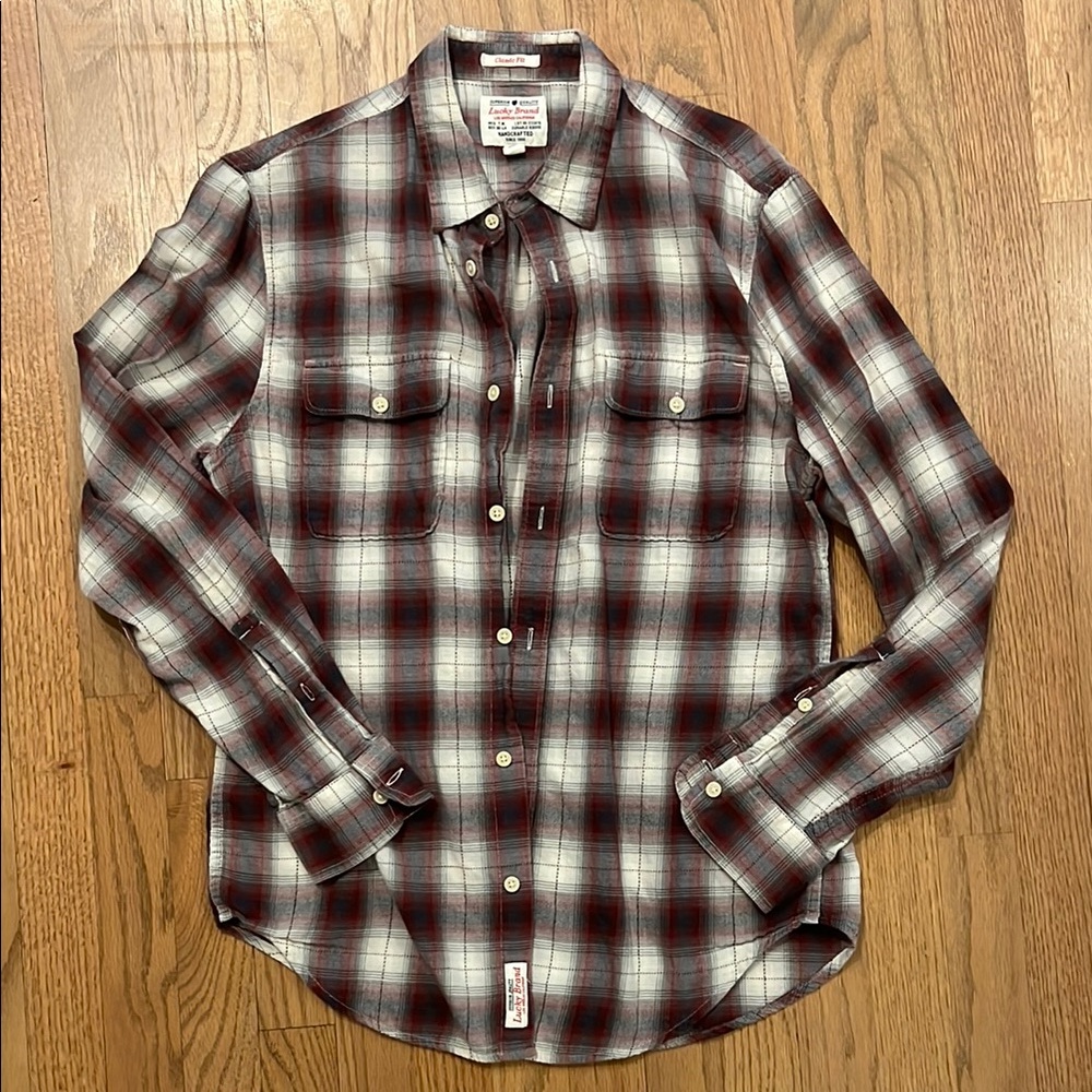 Lucky Brand Men's Plaid Shirt - Red and White